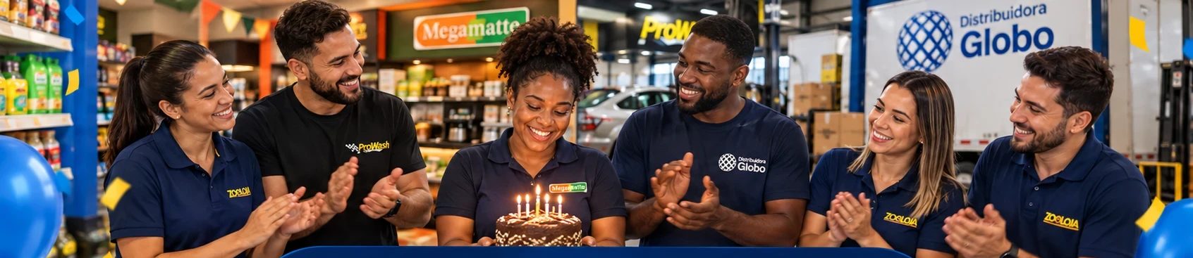 Equipe comemorando aniversário