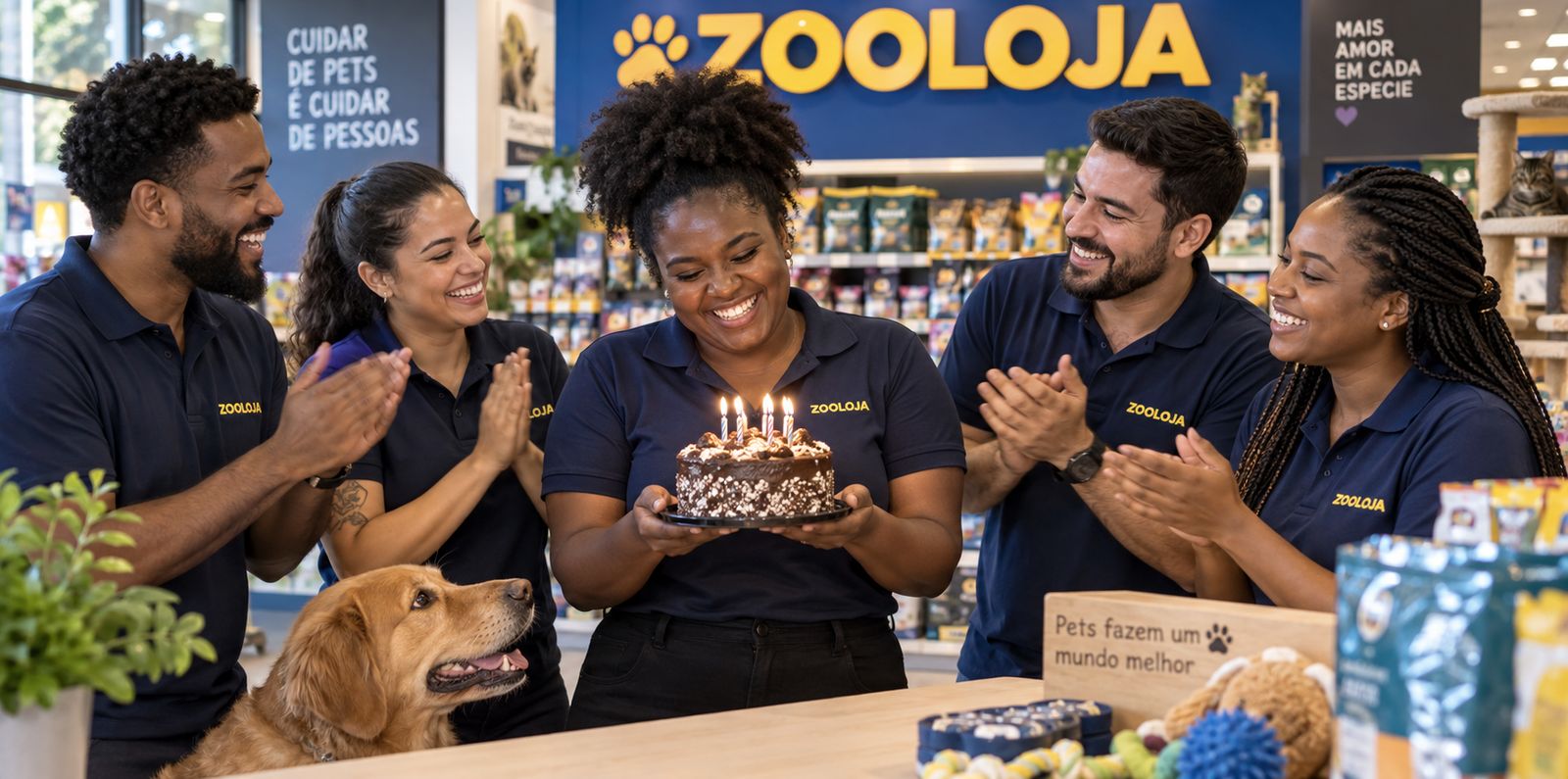 Equipe Zooloja celebrando o aniversário de uma colaboradora